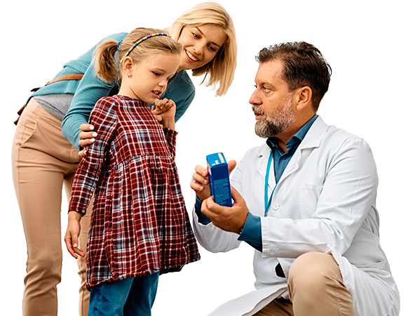 1-6-4-7-1PrescriptionBenefits Pharmacist showing medication to adult and child
